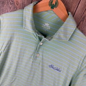 Peter Millar Sea Island Polo Shirt Green Stripe Seaside Wash Mens Size Small